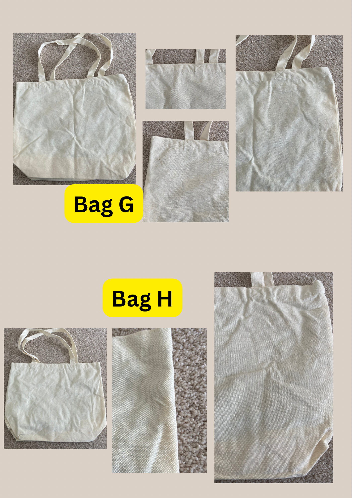 Damaged blank BEIGE heavy duty totes | not personalised| oopsie sale
