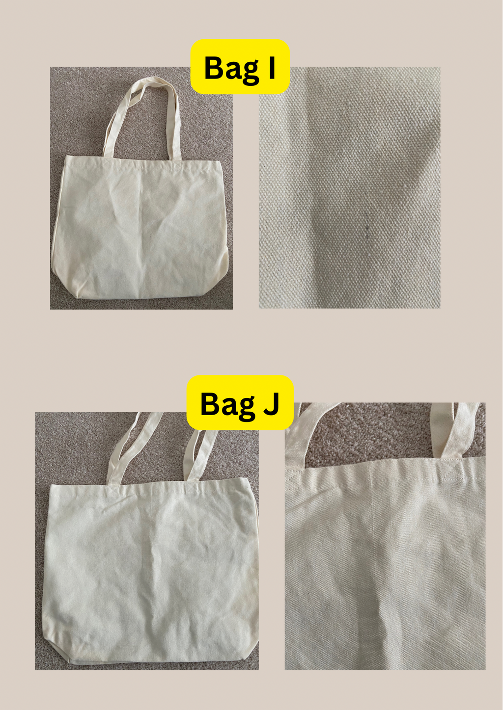 Damaged blank BEIGE heavy duty totes | not personalised| oopsie sale