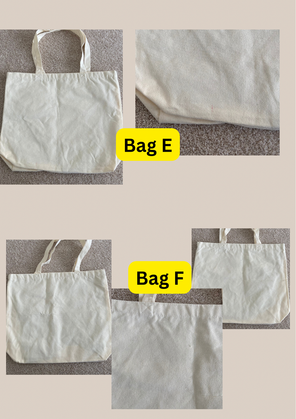 Damaged blank BEIGE heavy duty totes | not personalised| oopsie sale