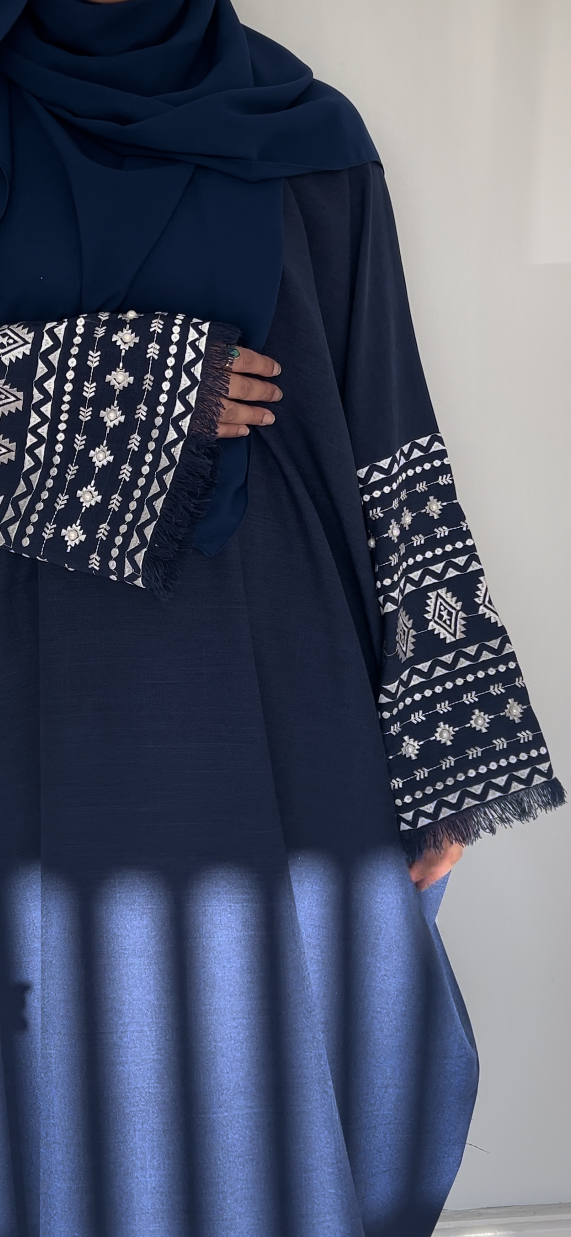 DENIM BLUE ELAYA NEW | EID | CLOSED | Free hijab + belt | Embroidered arms |