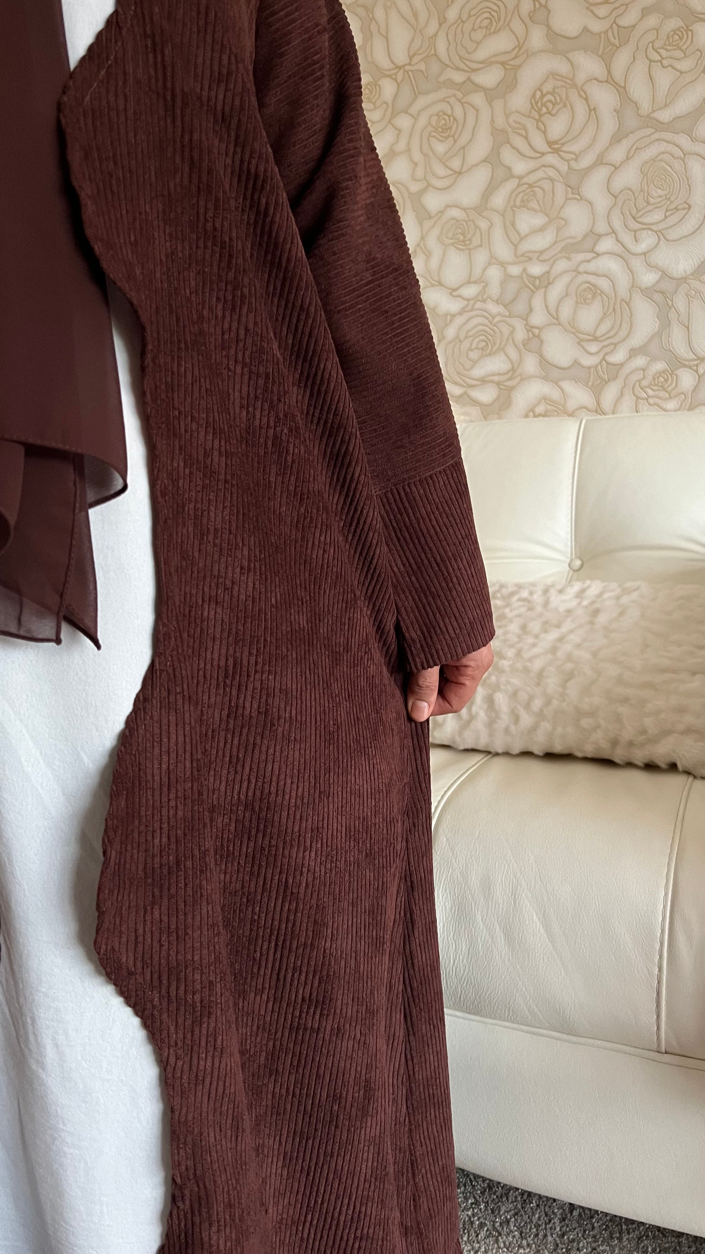 Open PEACAN SANA Abaya | corduroy wave abaya | winter abaya |