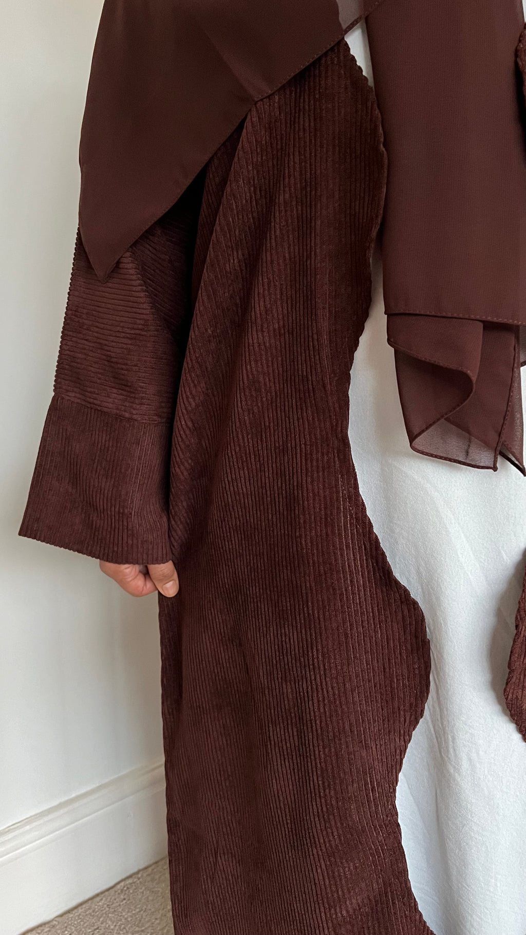 Open PEACAN SANA Abaya | corduroy wave abaya | winter abaya |