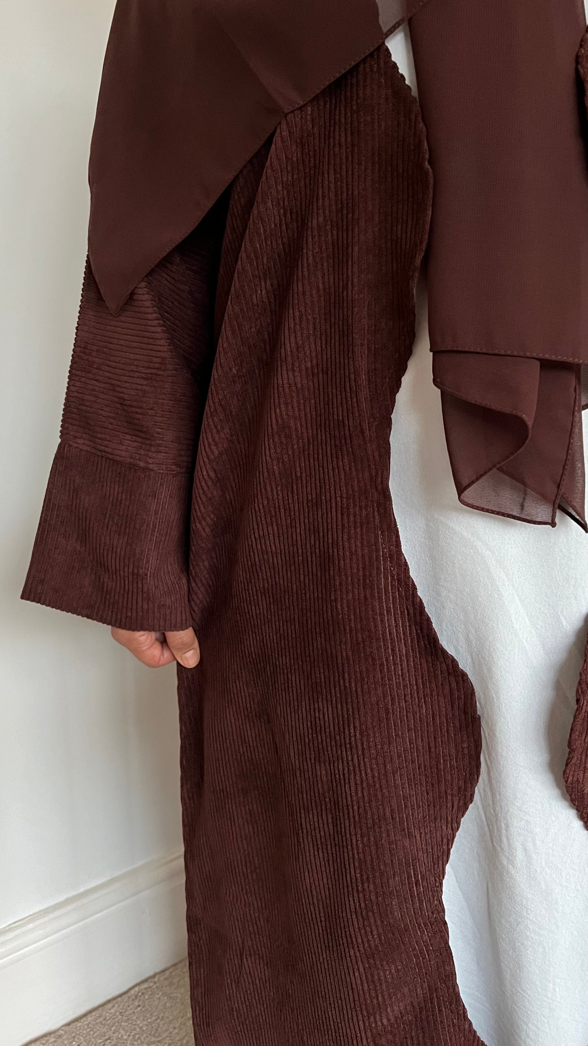 Open PEACAN SANA Abaya | corduroy wave abaya | winter abaya |