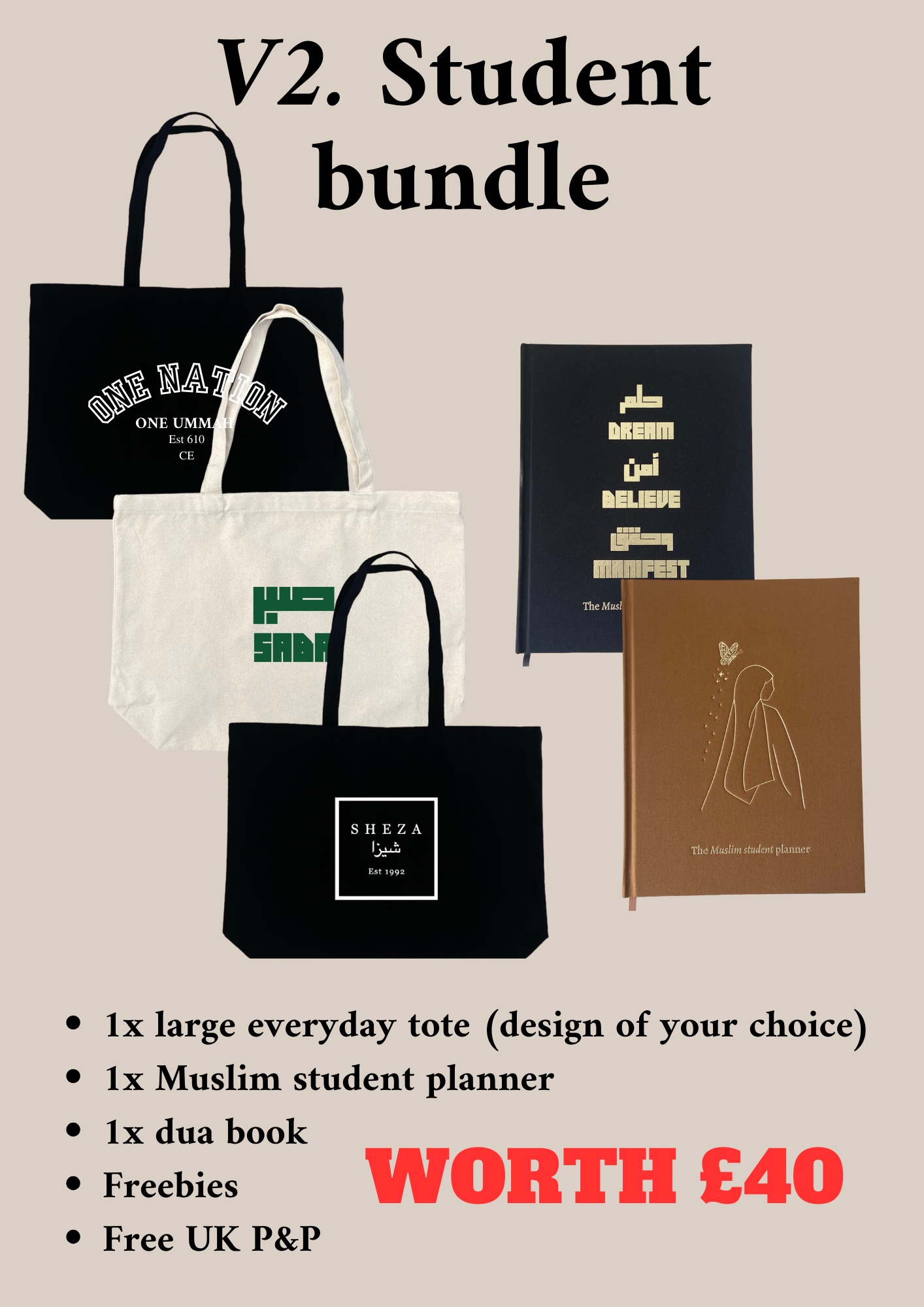 V.2 Student bundle starter kit | Tote bag | Muslim planner |