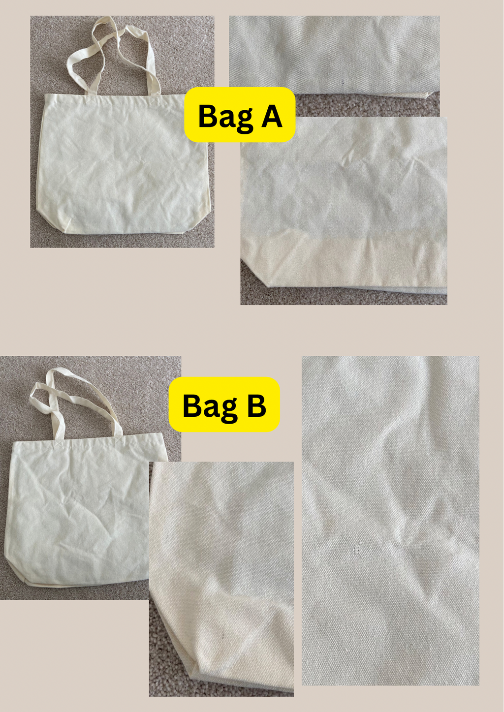 Damaged blank BEIGE heavy duty totes | not personalised| oopsie sale