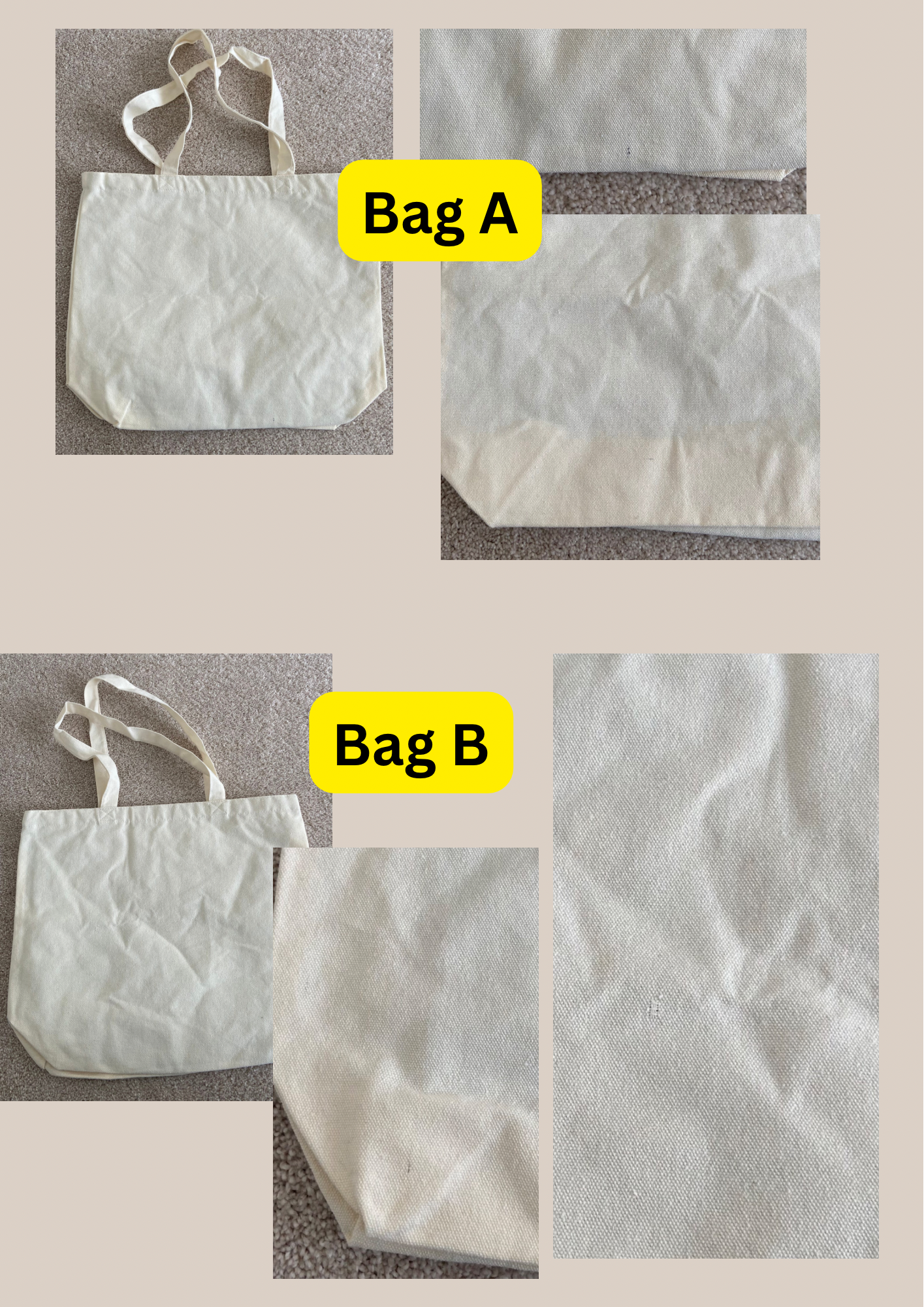 Damaged blank BEIGE heavy duty totes | not personalised| oopsie sale