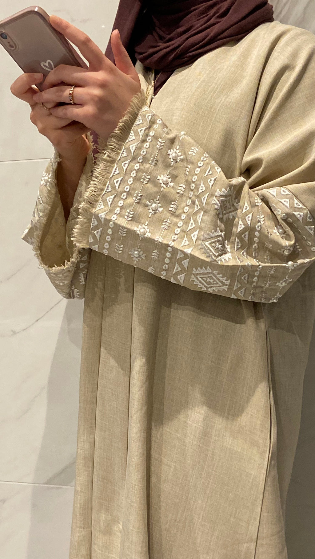 SAND CLOSED ELAYA NEW | EID | Free hijab + belt | CLOSED abaya | Embroidered arms |