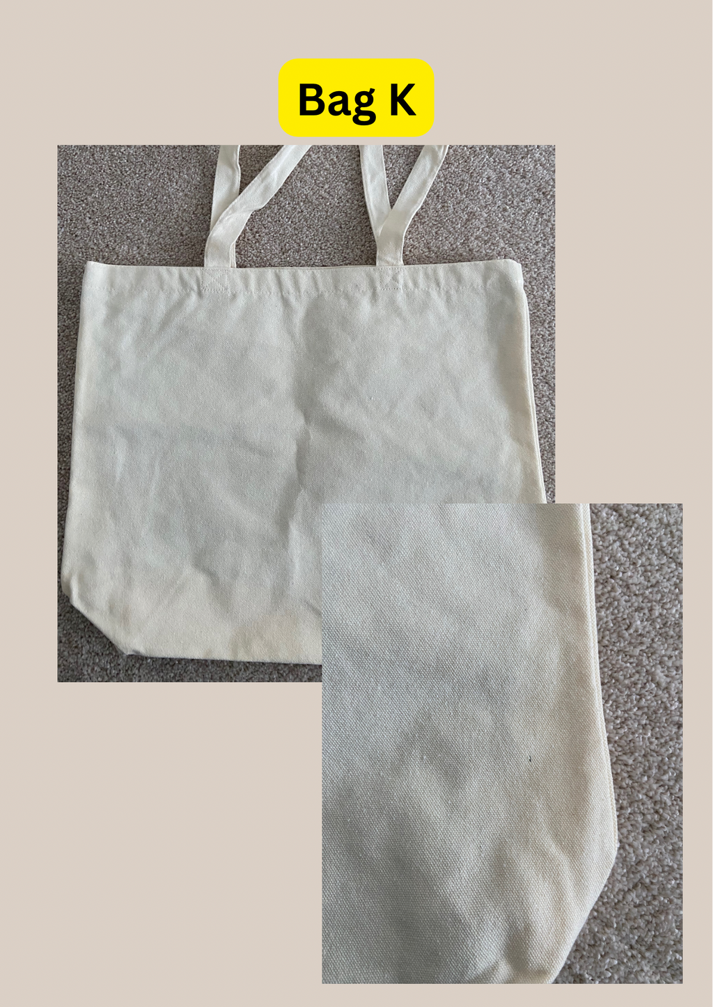 Damaged blank BEIGE heavy duty totes | not personalised| oopsie sale