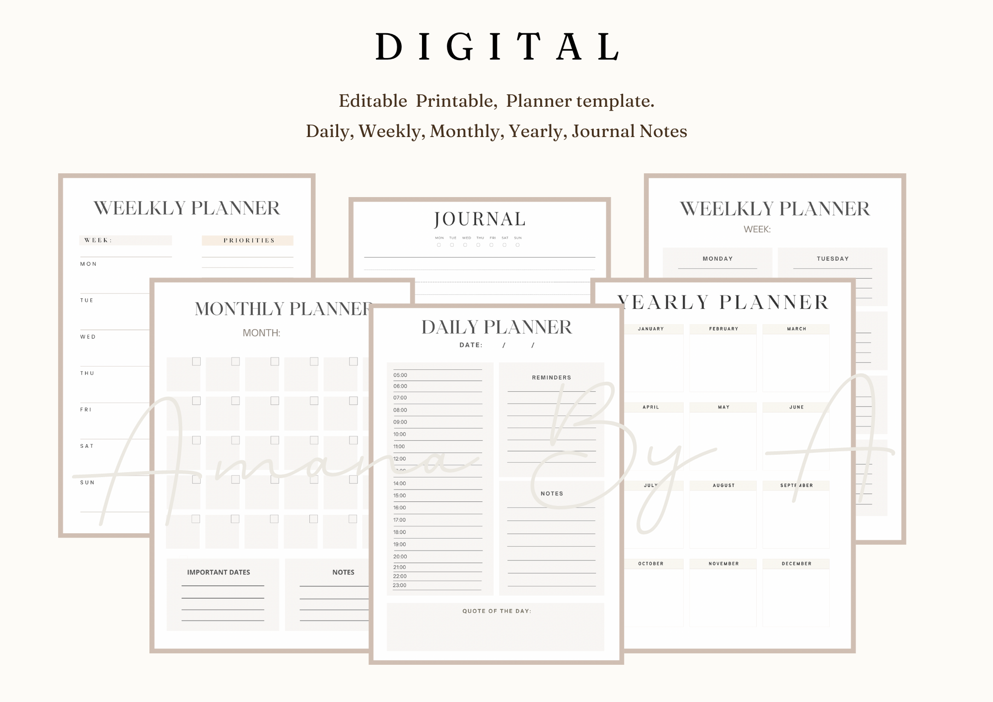 Digital Minimalist Daily Weekly Monthly Planner| digital print | planner | journal |