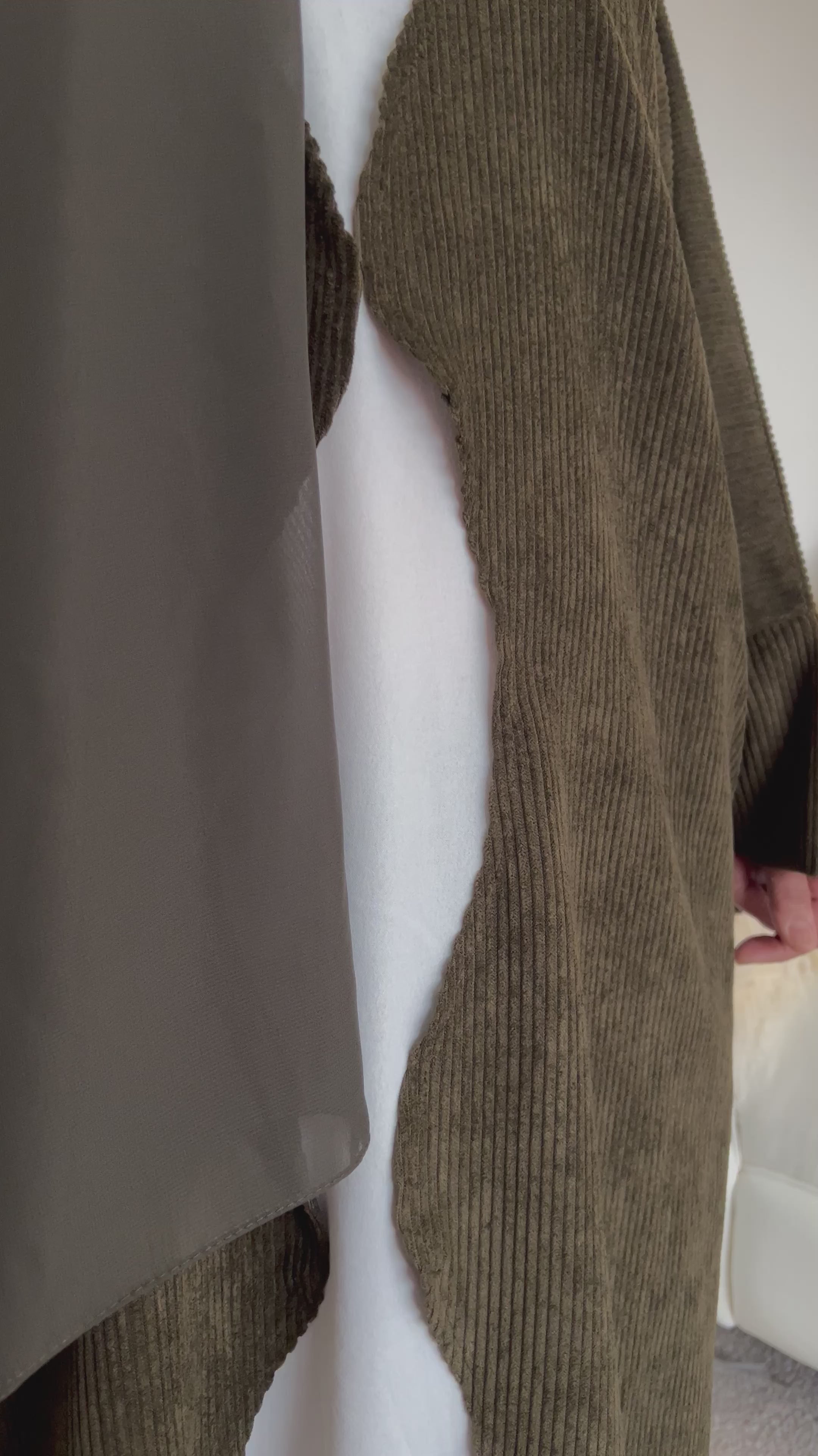Open OLIVE SANA Abaya | corduroy wave abaya | winter abaya |